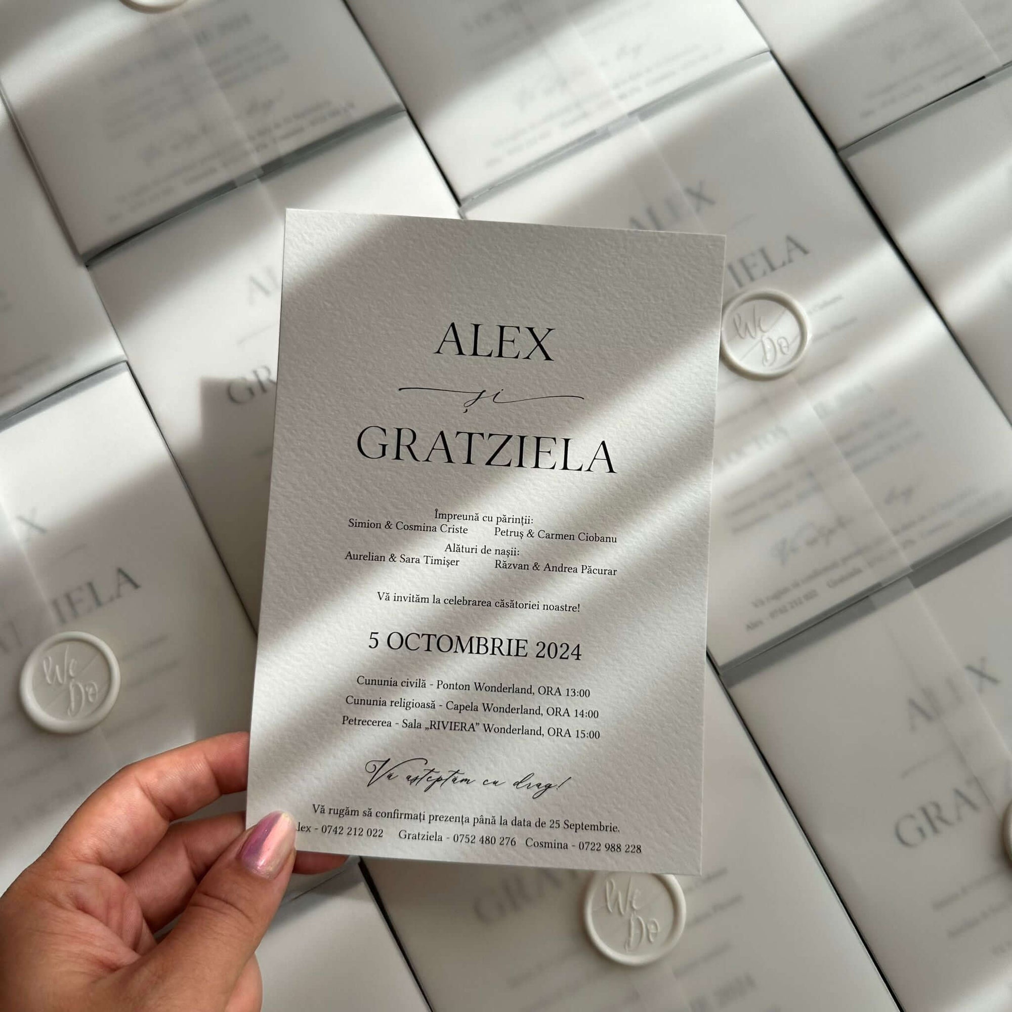 Invitație nuntă hârtie manuală handmade minimalistă elegantă, papetărie de lux premium fine art – Diandra Events