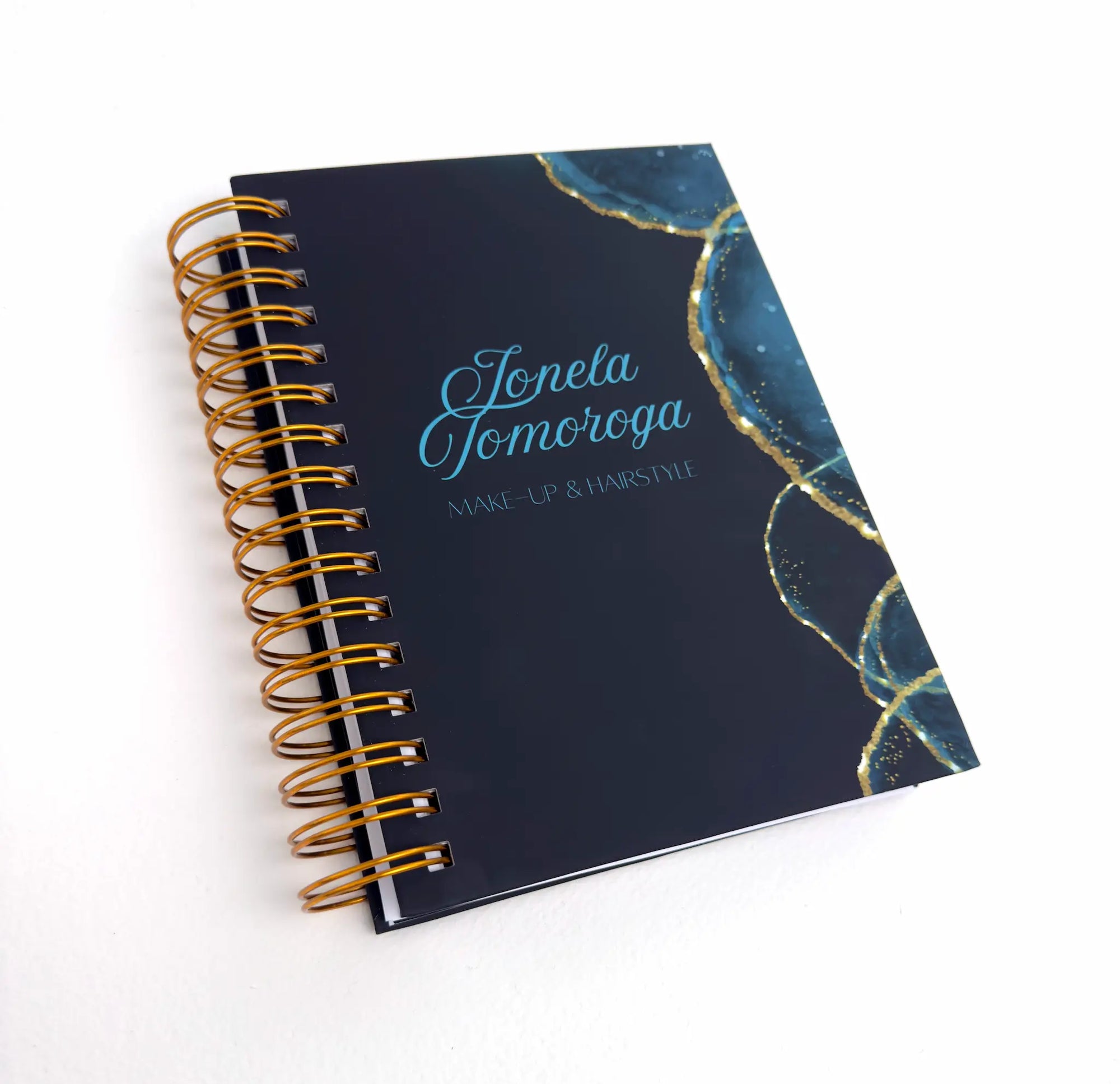 Agendă personalizată profesională pentru make-up și hairstyle, copertă elegantă cu spirală aurie