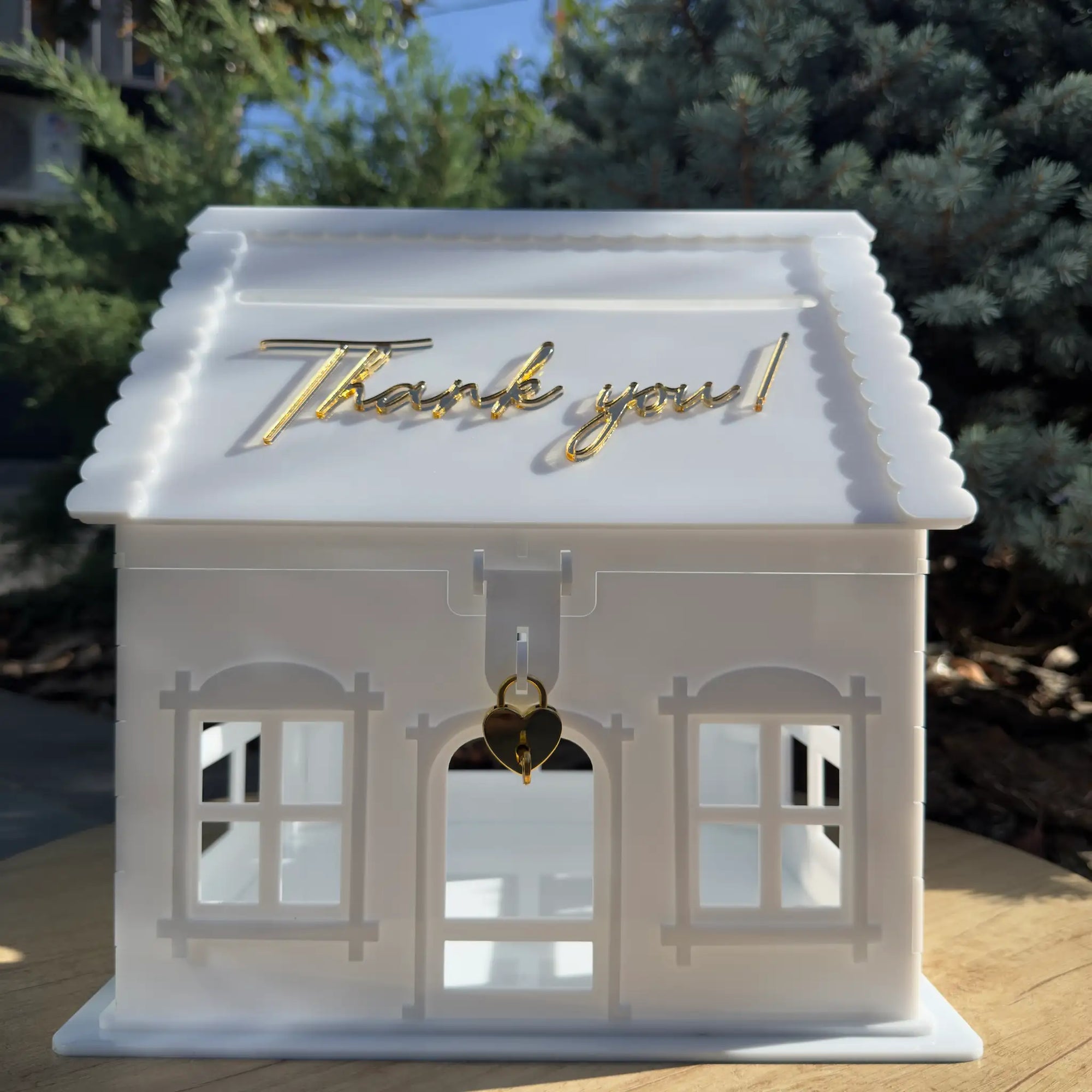cutie dar nuntă plexiglas acrilic alb model căsuță elegantă diandra events