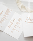 Meniu carton premium tip carte Diandra Events, personalizat integral cu design floral handmade.