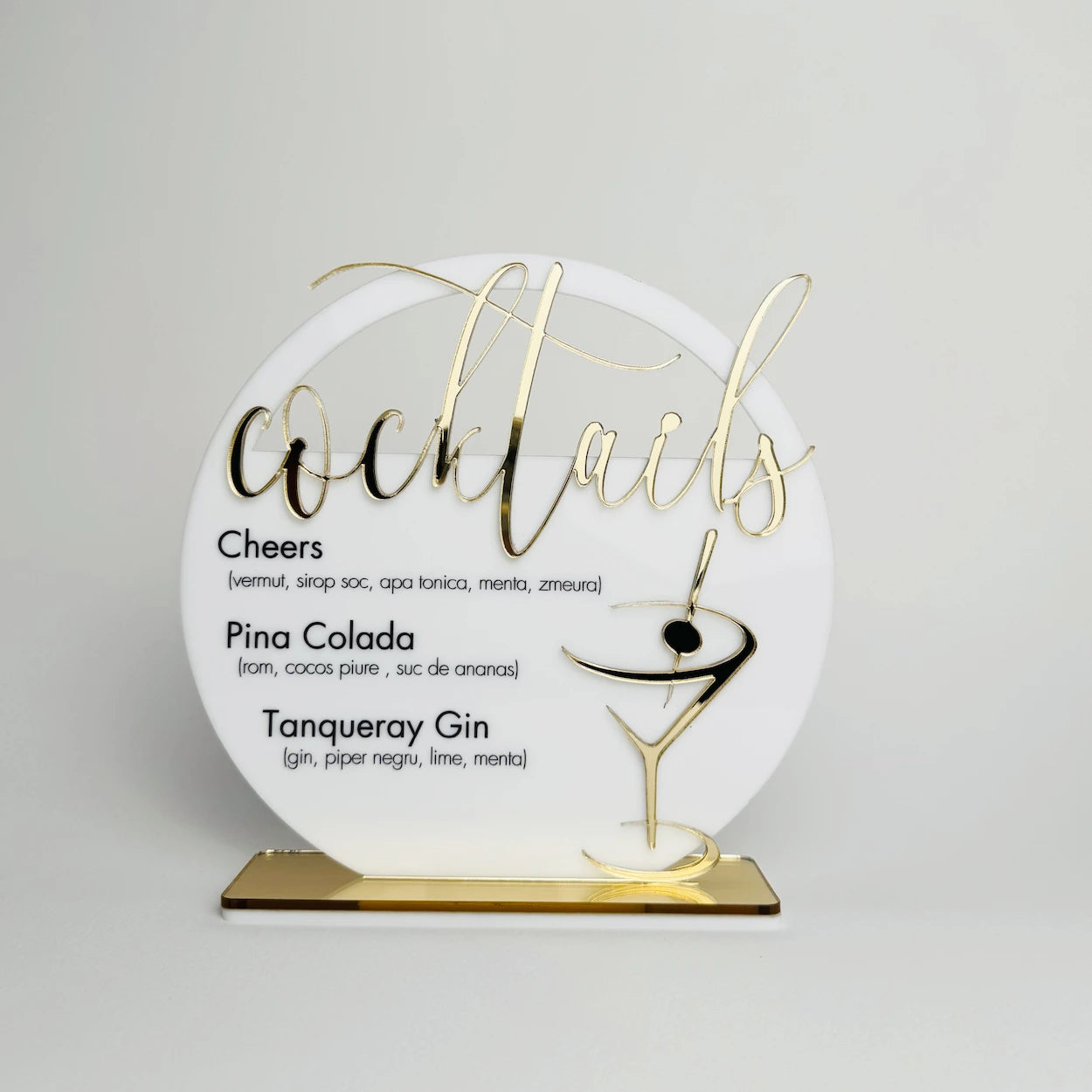 Meniu drinks plexiglas acrilic personalizat pentru evenimente de lux – Diandra Events