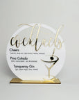 Meniu drinks plexiglas acrilic personalizat pentru evenimente de lux – Diandra Events