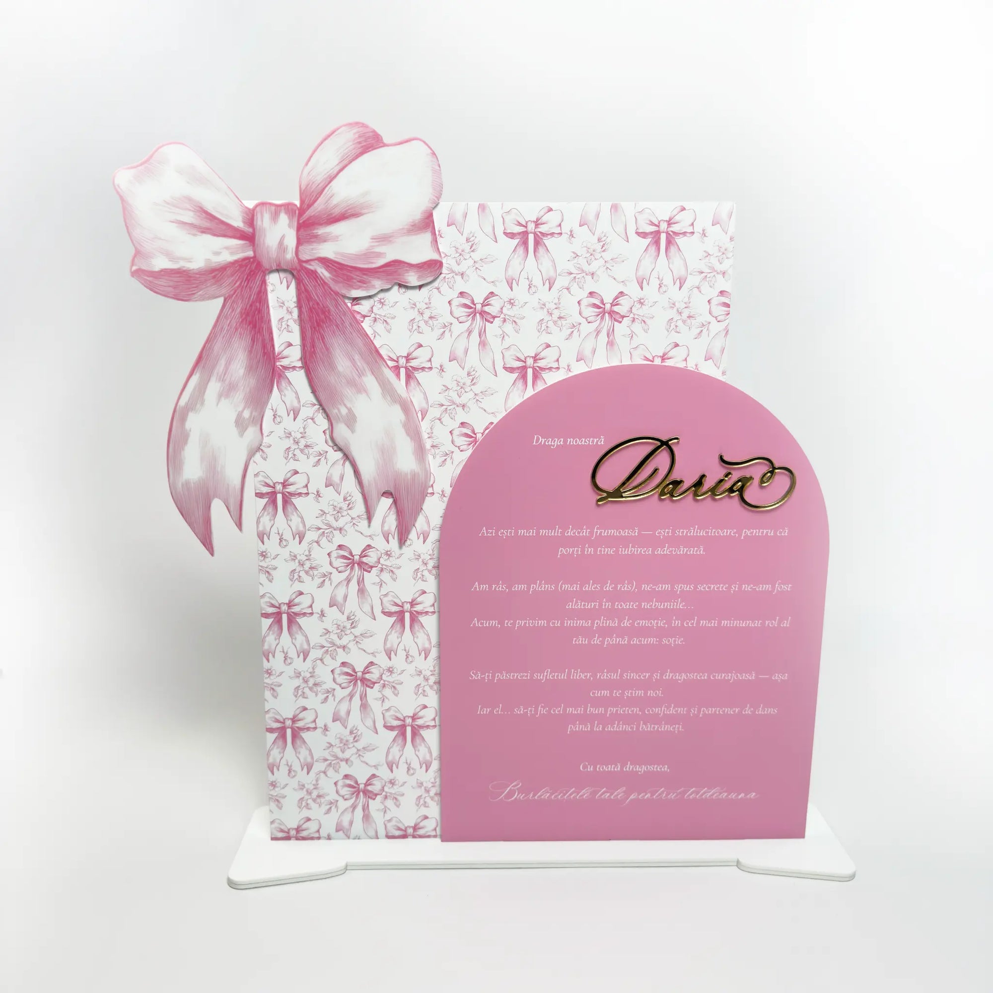 Panou decor acrilic personalizat pentru candy bar și burlăcie, model elegant cu nume Daria – Diandra Events