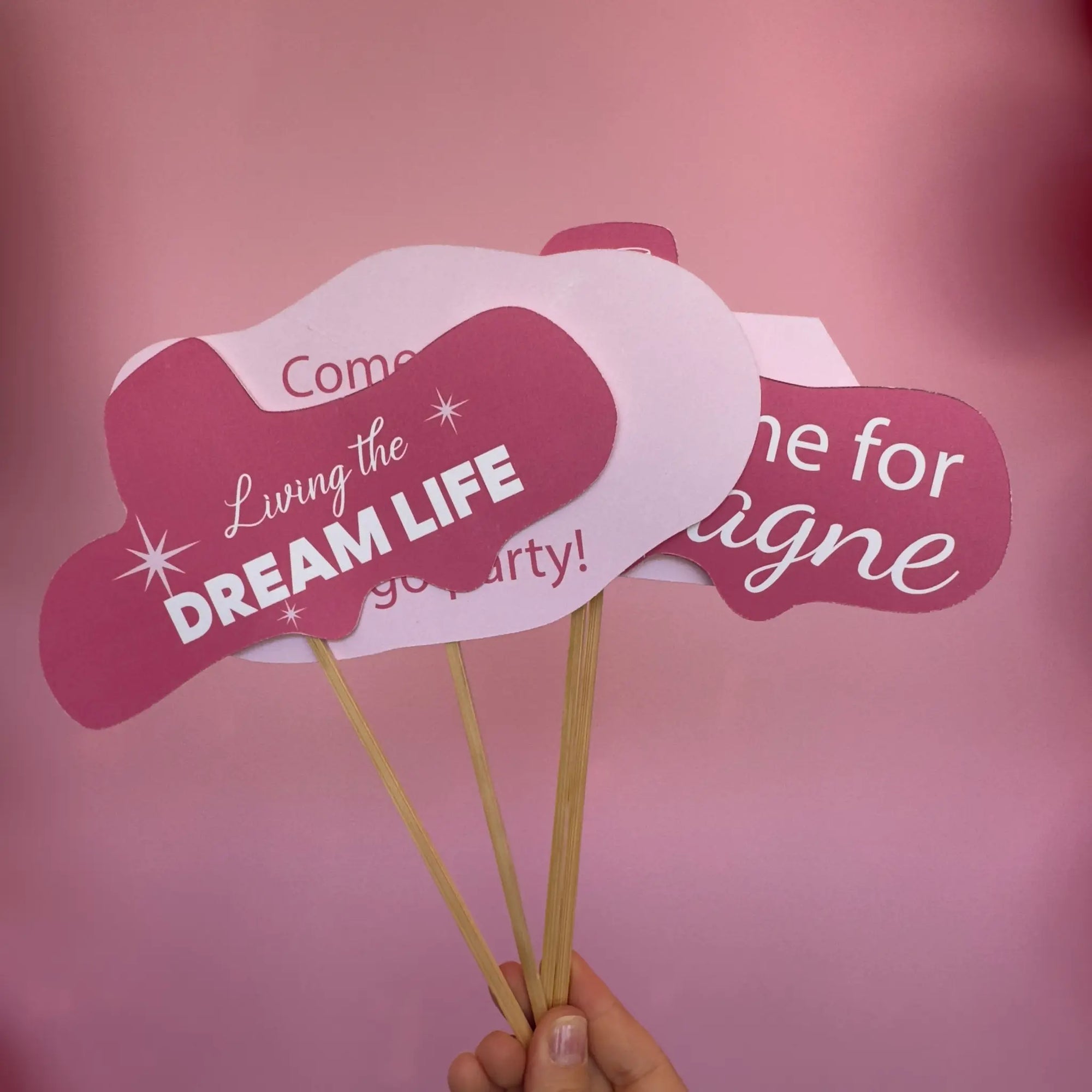 Party pops decorative pentru petrecerea burlăcițelor, citate „Living the dream life” și mesaje amuzante, perfecte pentru photo corner și candy bar