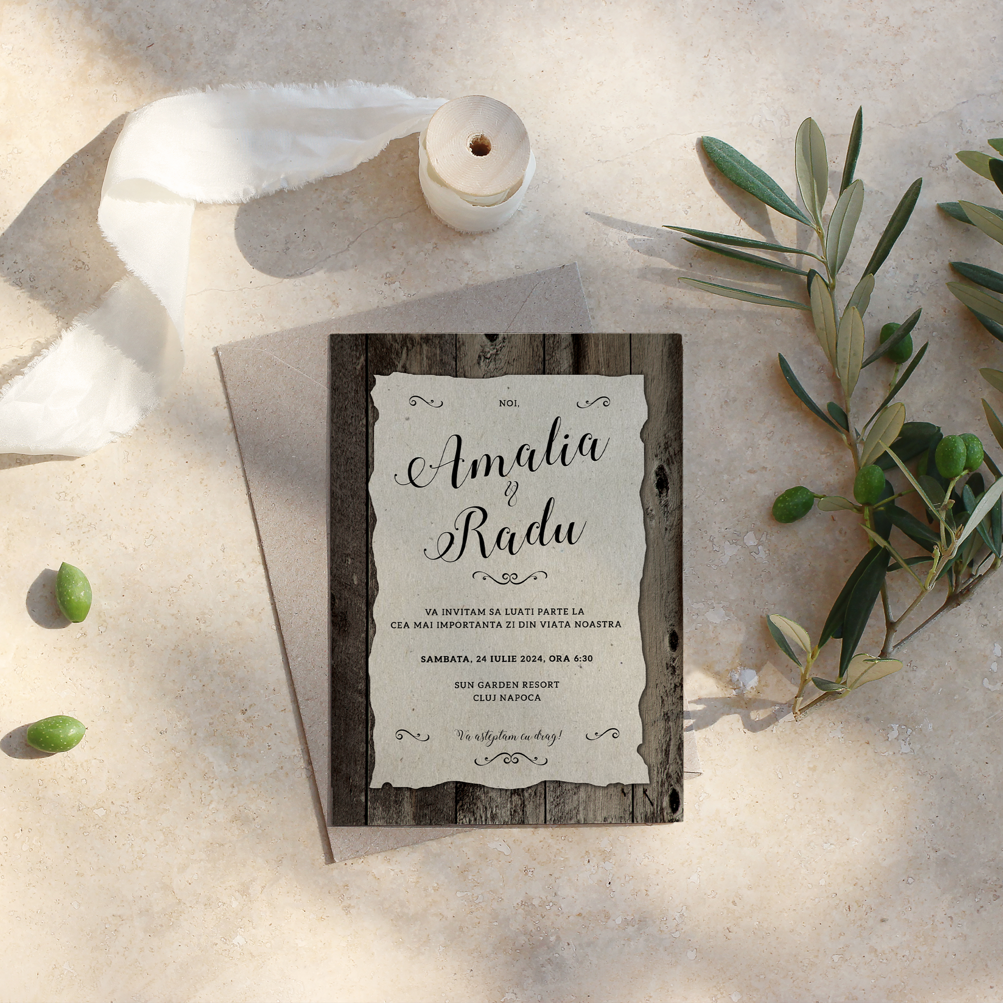 Wood wedding invitation