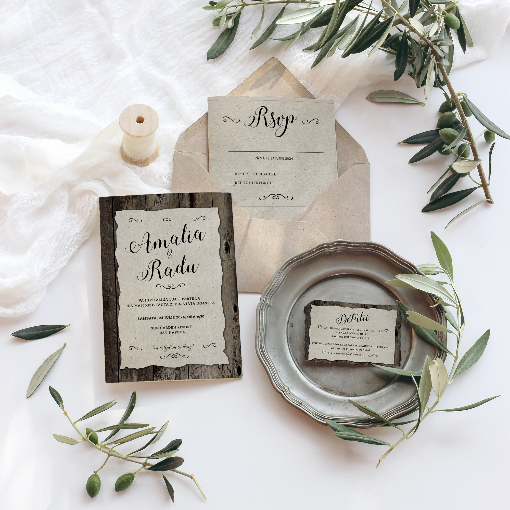 Wood wedding invitation