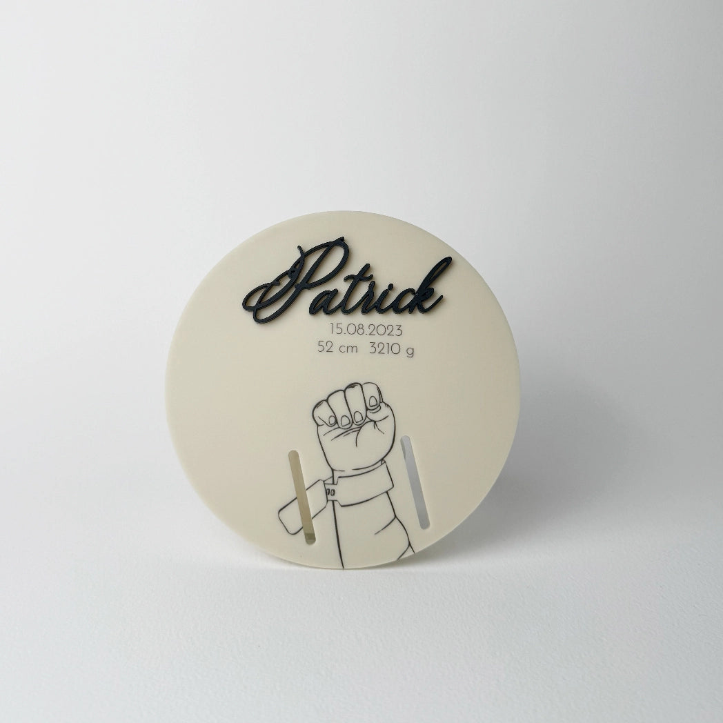 Tablou Rotund Acril Personalizat Naștere cu Brățara Bebe