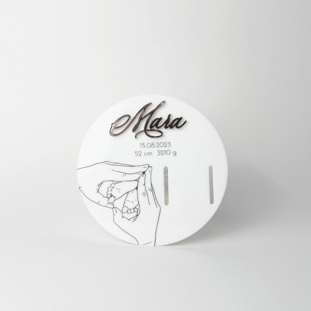 Tablou Rotund Acril Personalizat Naștere cu Brățara Bebe