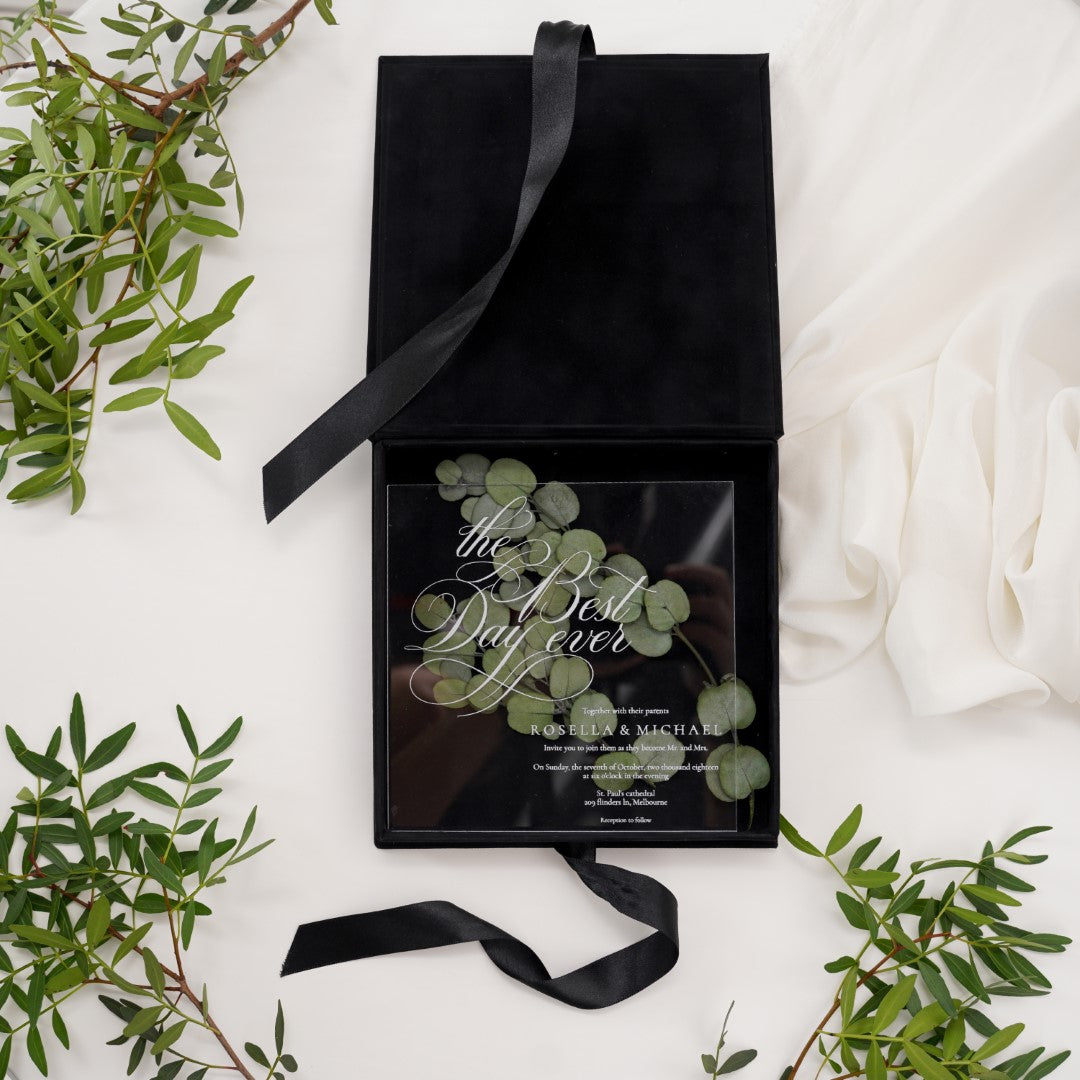 Acrylic Invitation Box with Floral Decorations