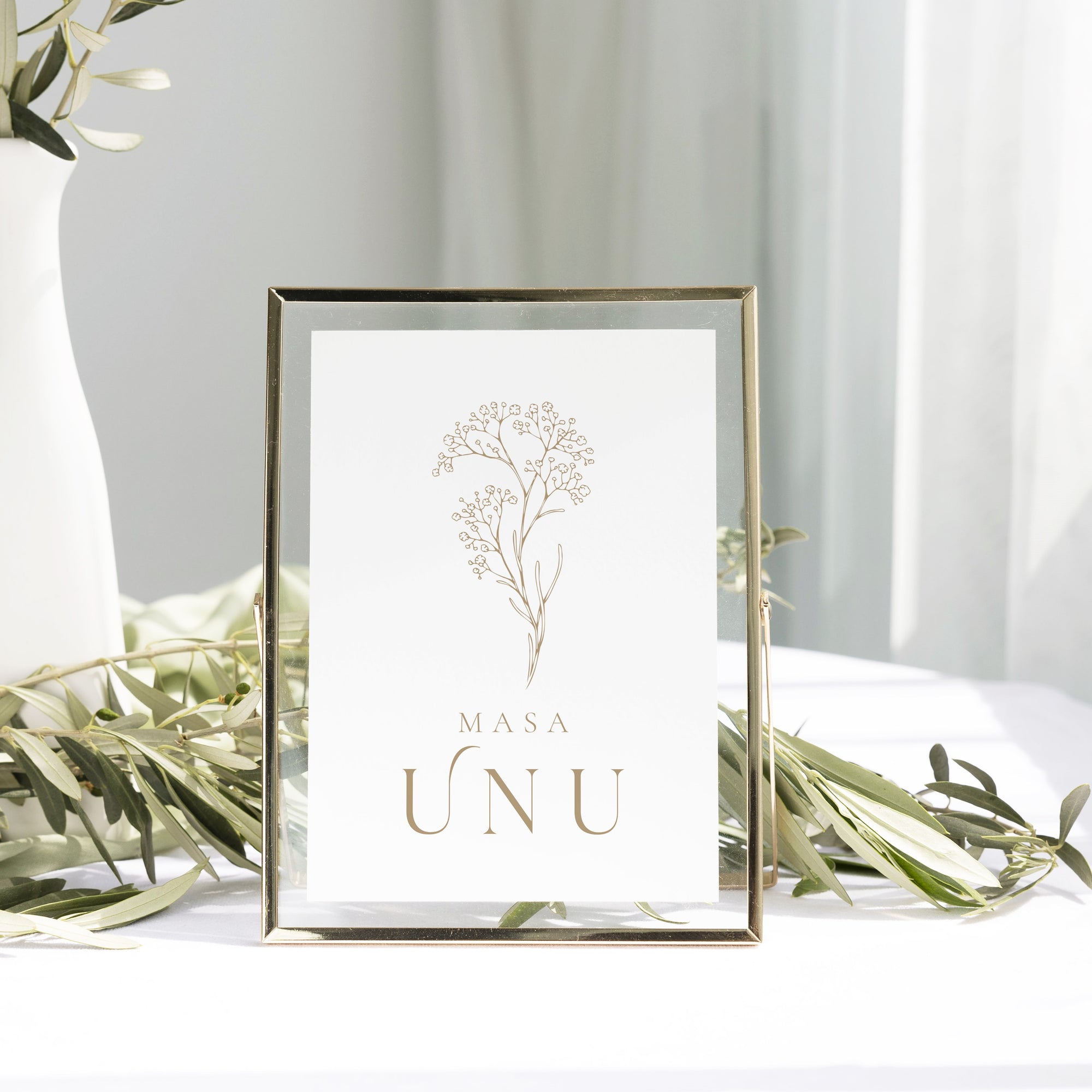Număr masă carton personalizat cu design floral clasic predefinit, Diandra Events