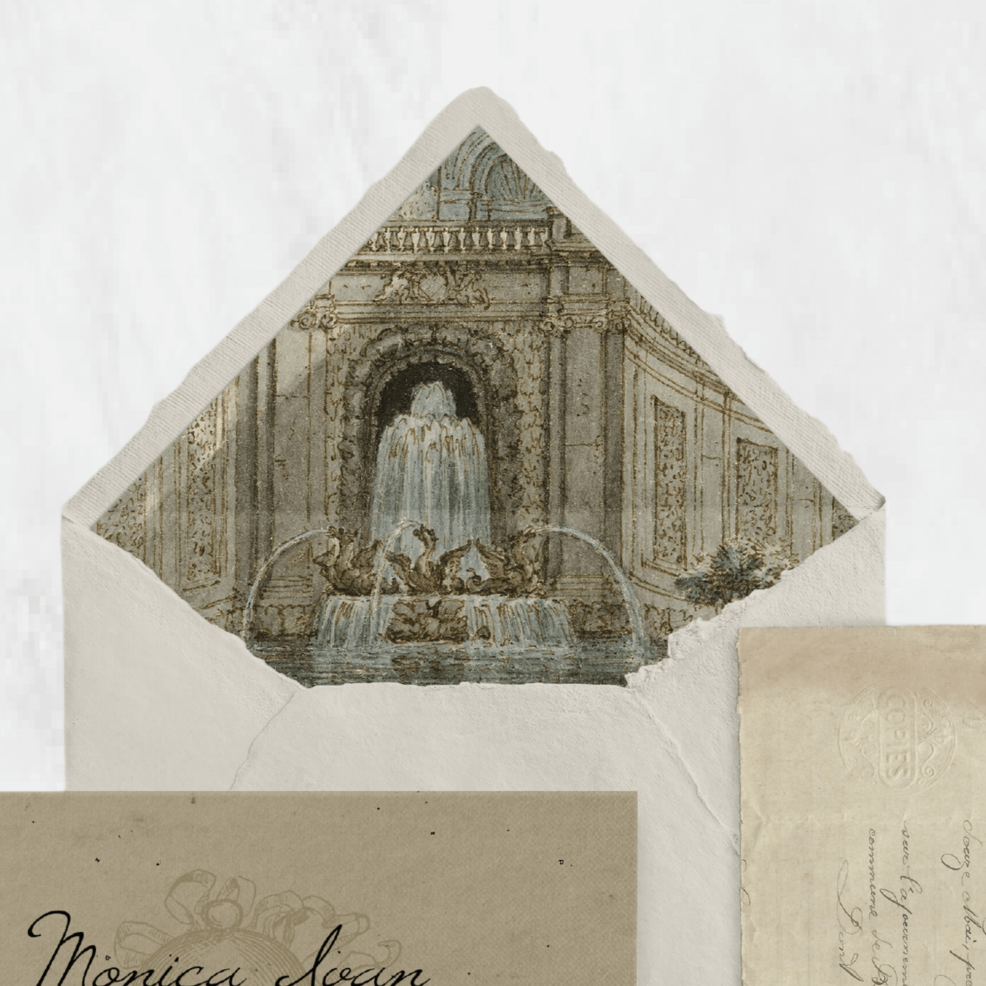 Invitație handmade vintage pe hârtie manuală ivoire cu design inspirat din secol XIX – Diandra Events 