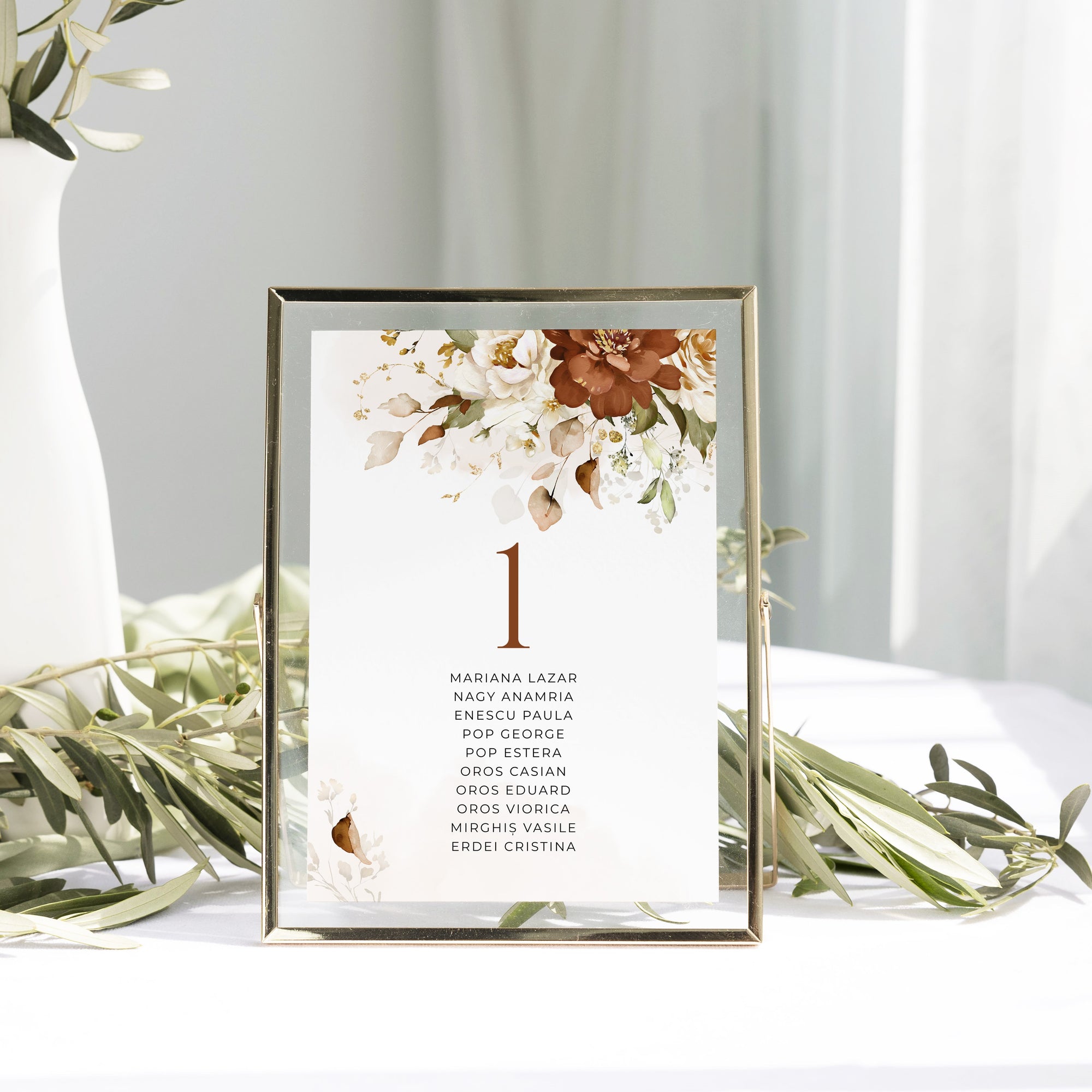Număr carton masă personalizat după cerere cu grafică florală premium, Diandra Events