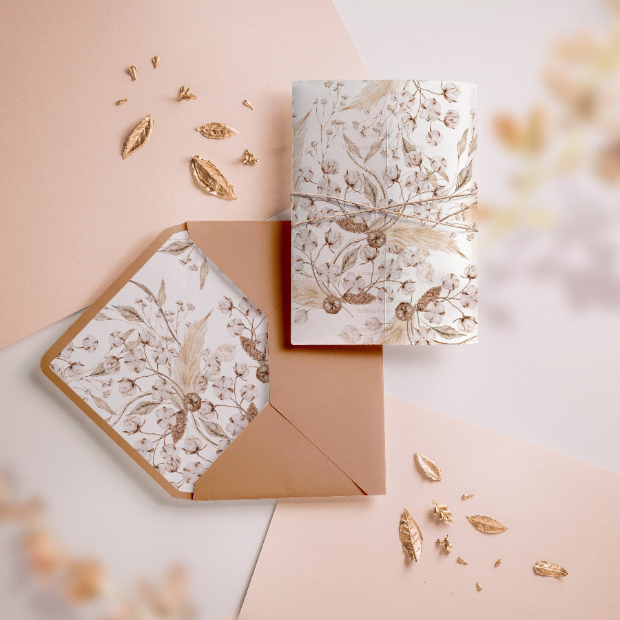 Liner plic floral și vellum decorativ, set invitație nuntă elegantă – Diandra Events