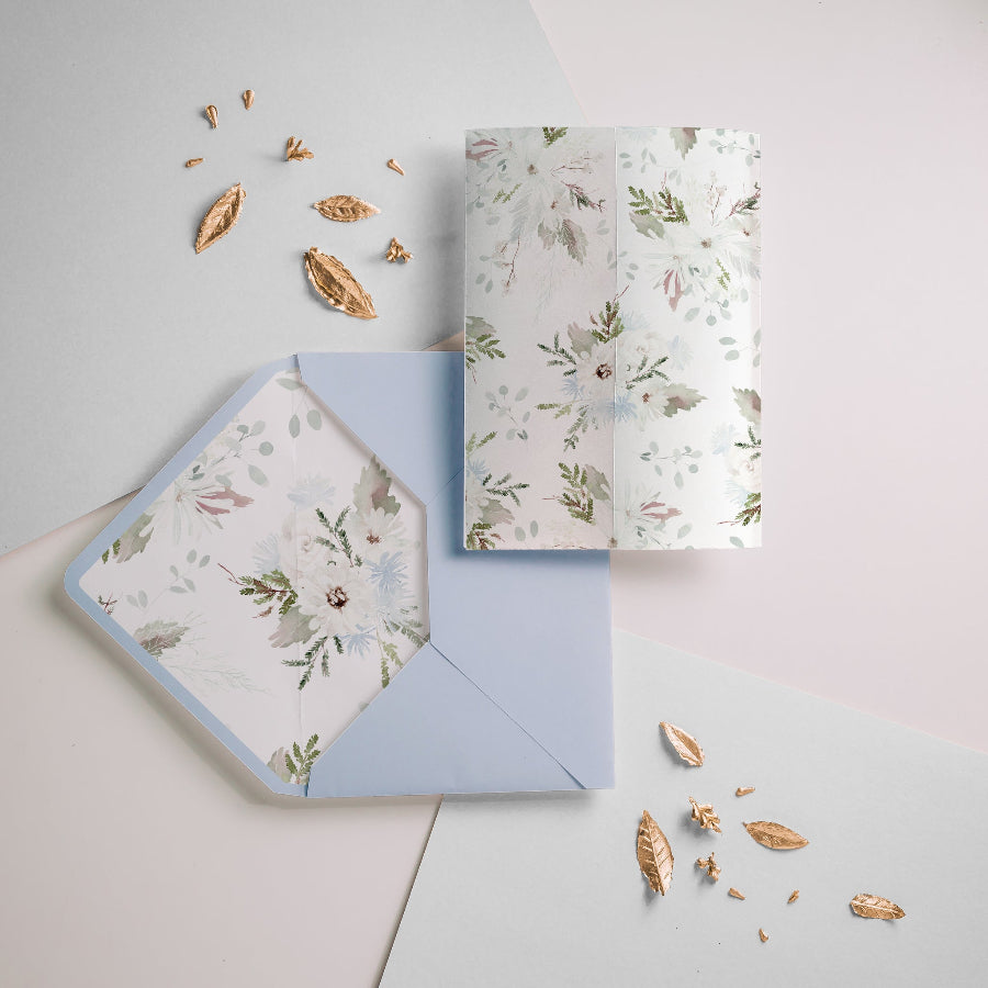 Liner plic floral cu vellum flori elegante, set invitație premium pentru nuntă – Diandra Events


