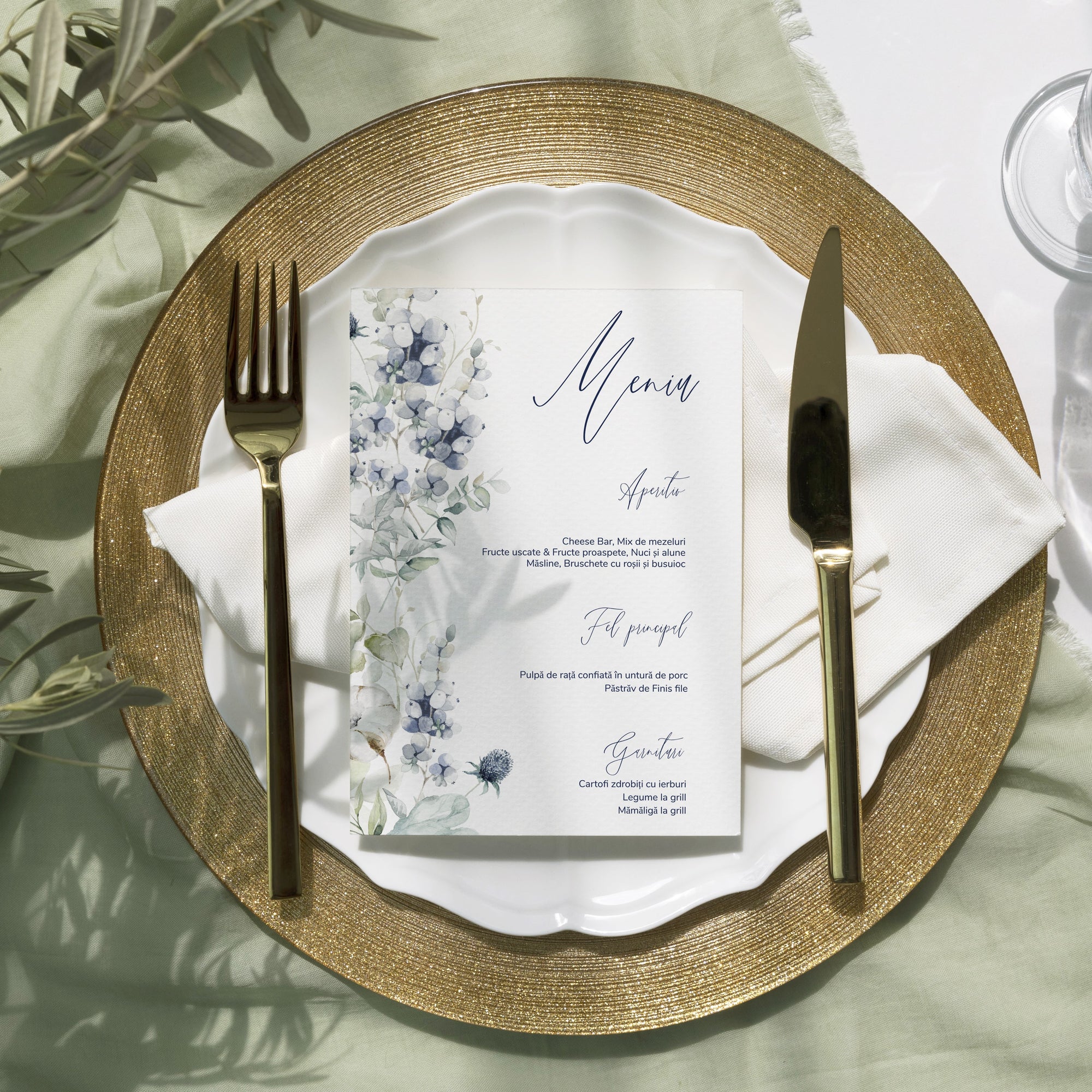 Meniu nuntă individual elegant din carton premium – Diandra Events.