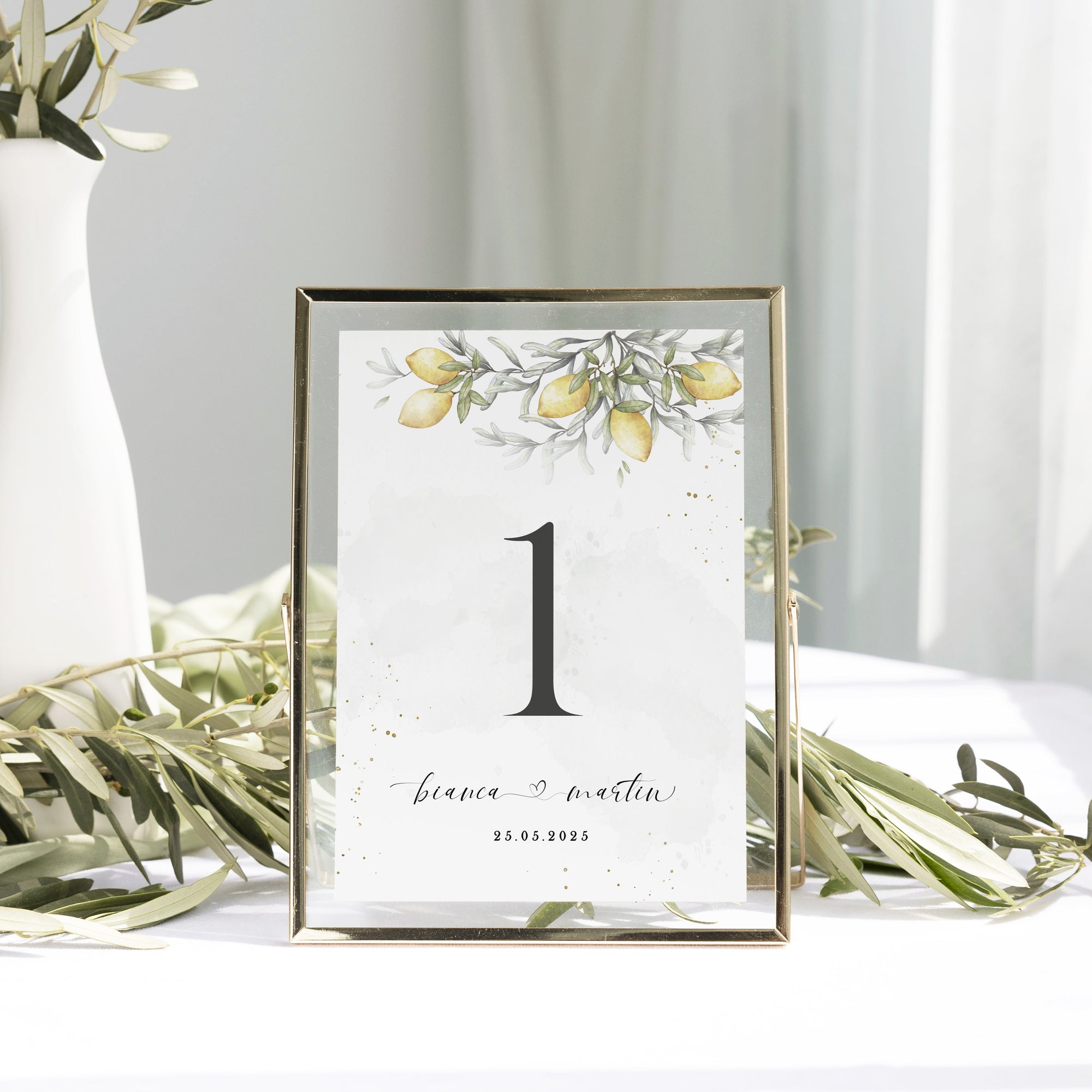 Număr masă carton personalizat alb cu detalii aurii predefinite, Diandra Events