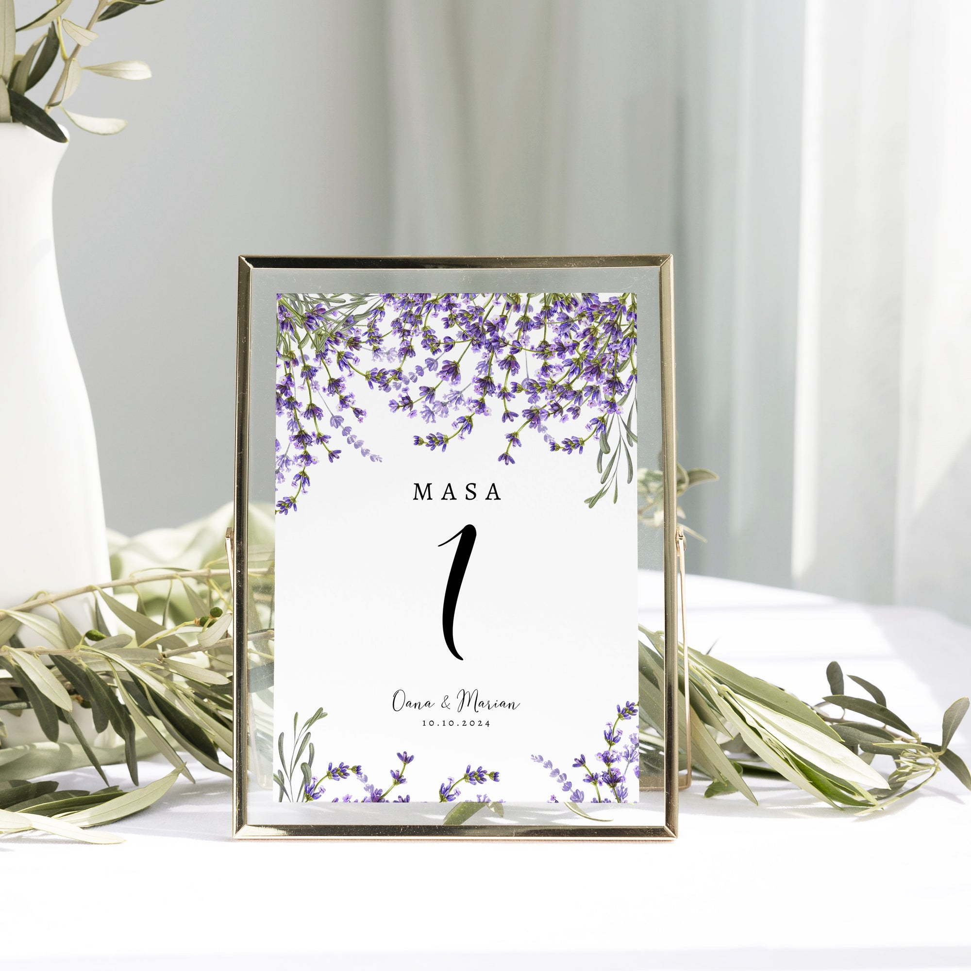 Număr de masă carton personalizat după cerere cu design floral rafinat, Diandra Events
