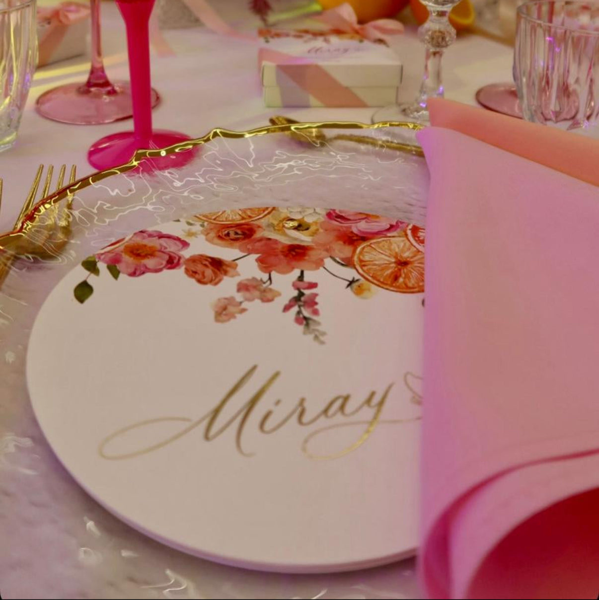 Meniu tematic botez elegant cu citrice, design personalizat pe hârtie premium – Diandra Events