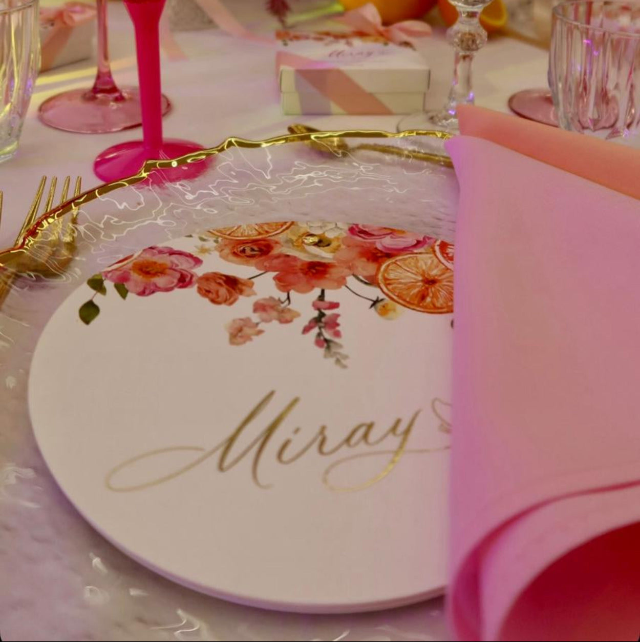 Meniu tematic botez elegant cu citrice, design personalizat pe hârtie premium – Diandra Events