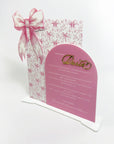 Panou decorativ plexiglas personalizat pentru candy bar nuntă, design modern cu fundiță roz – Diandra Events